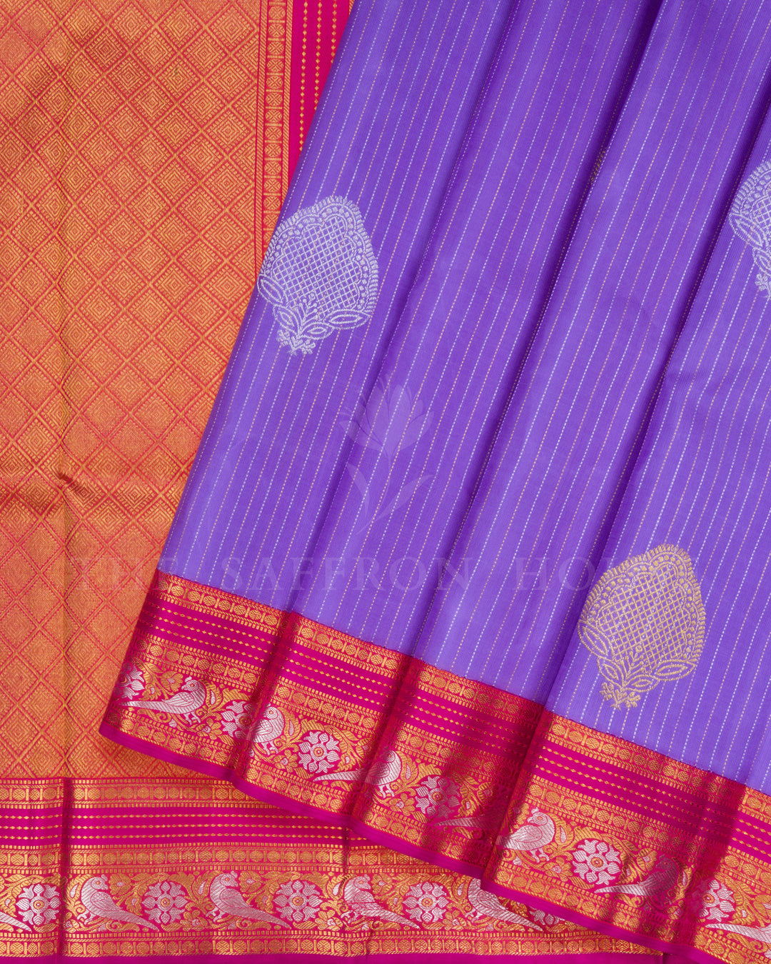 Lavender And Magenta Kattam Kanjivaram Silk Saree – The Saffron House