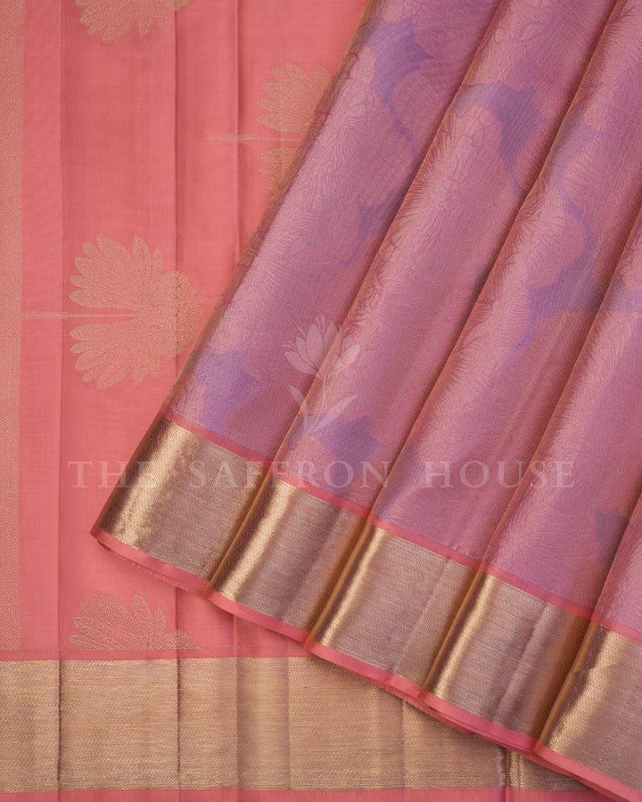 Lavender And Peach Kanjivaram Silk Saree – The Saffron House