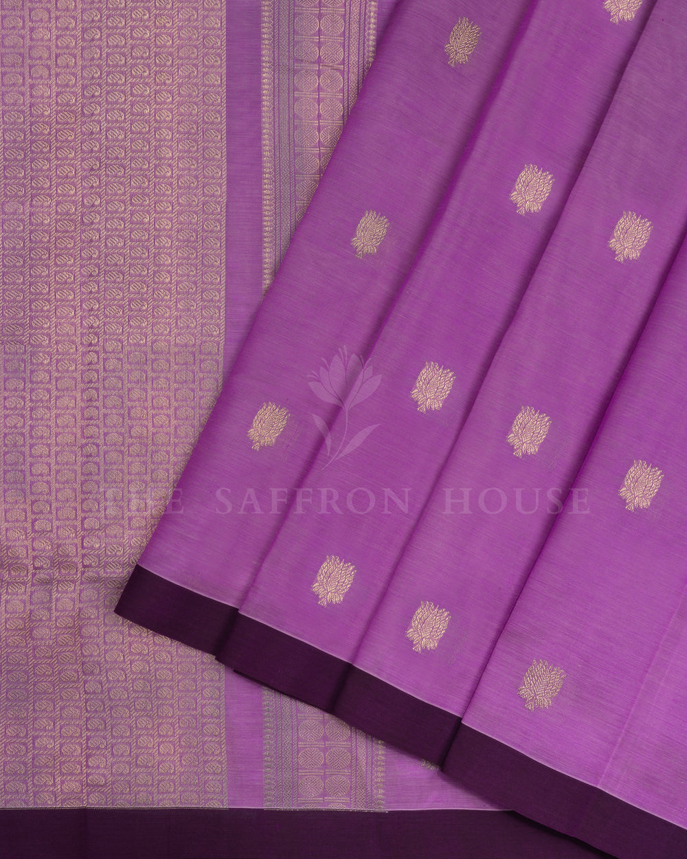 Lavender And Wine Handwoven Silk Cotton Saree – The Saffron House