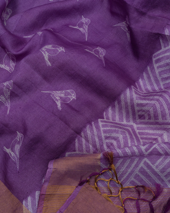 Lavender Tussar Silk Saree – The Saffron House