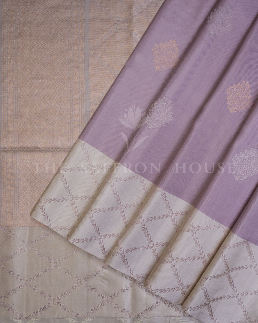 Lavender And Ivory Tussar Silk Saree – The Saffron House