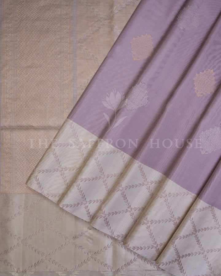 Lavender And Ivory Tussar Silk Saree – The Saffron House
