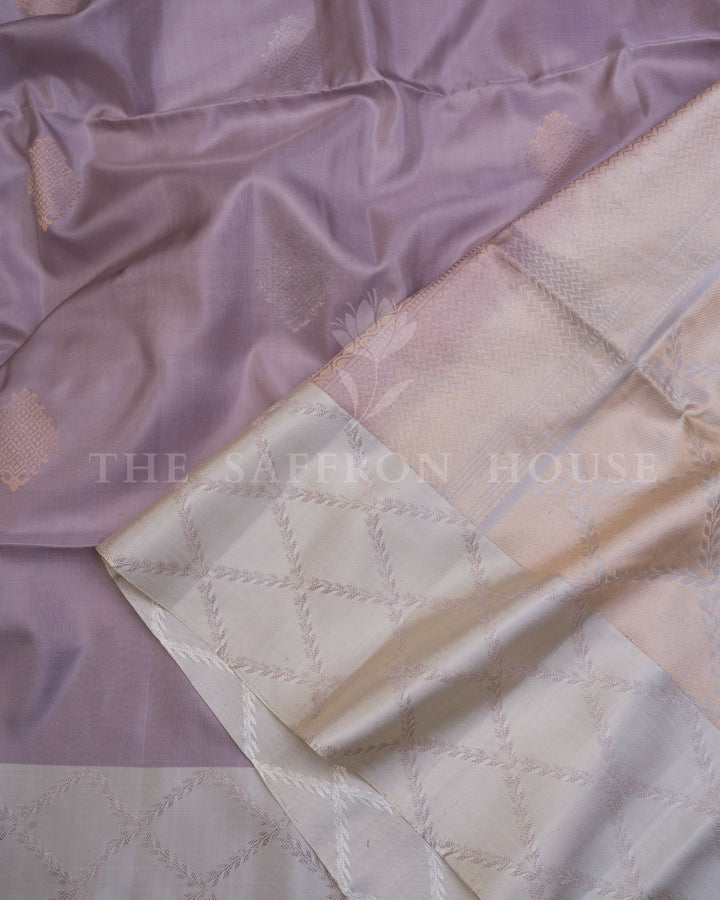 Lavender And Ivory Tussar Silk Saree – The Saffron House