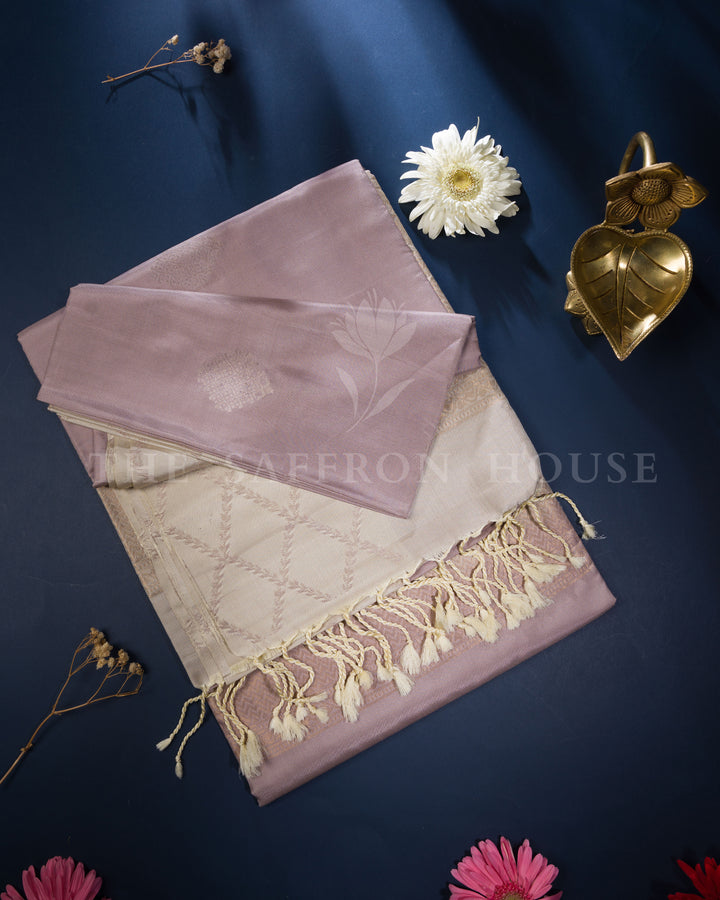 Lavender And Ivory Tussar Silk Saree – The Saffron House