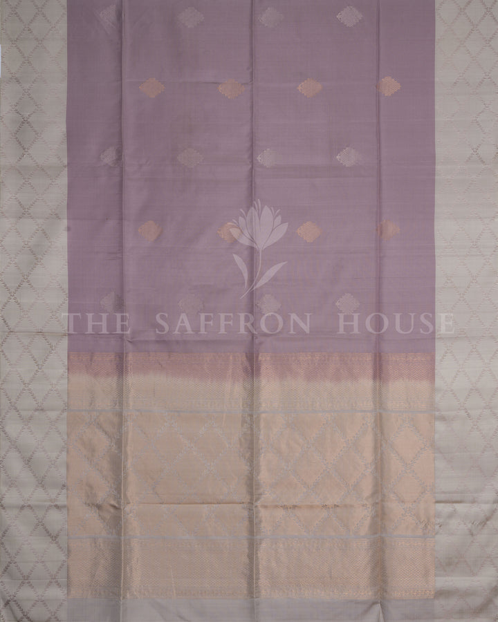 Lavender And Ivory Tussar Silk Saree – The Saffron House
