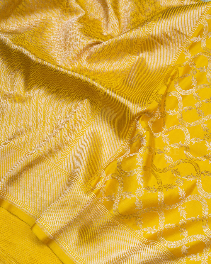 Lemon Yellow Banarasi Silk Saree – The Saffron House