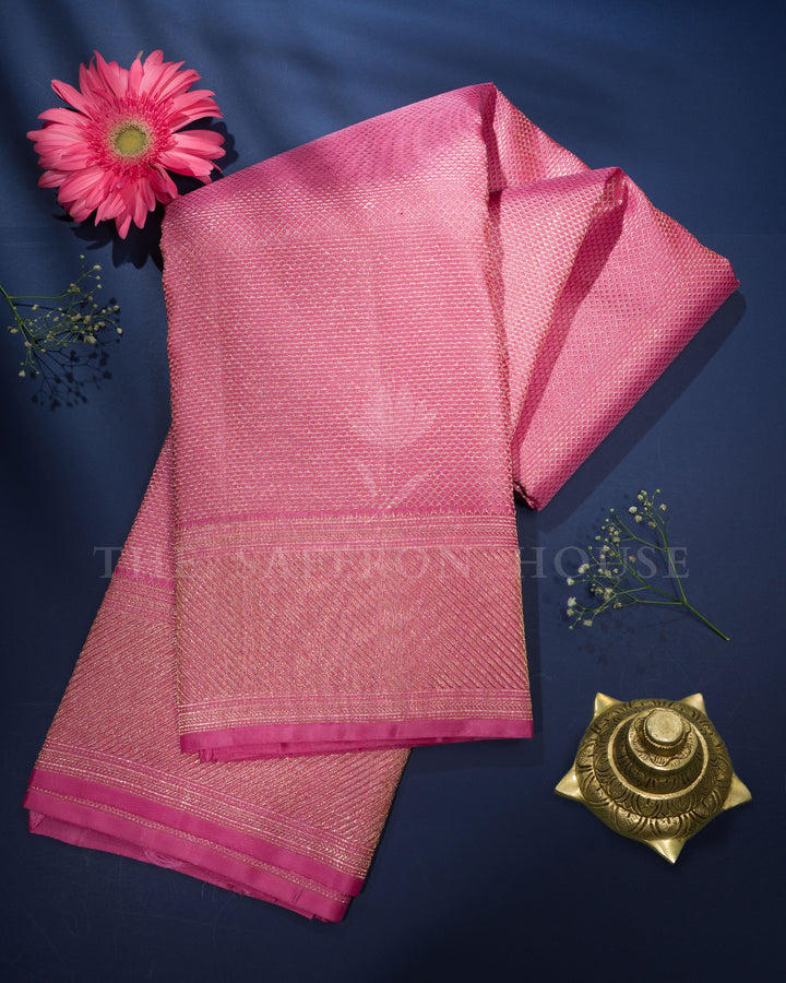 Blush Rose Brocade Kanjivaram Silk Saree – The Saffron House