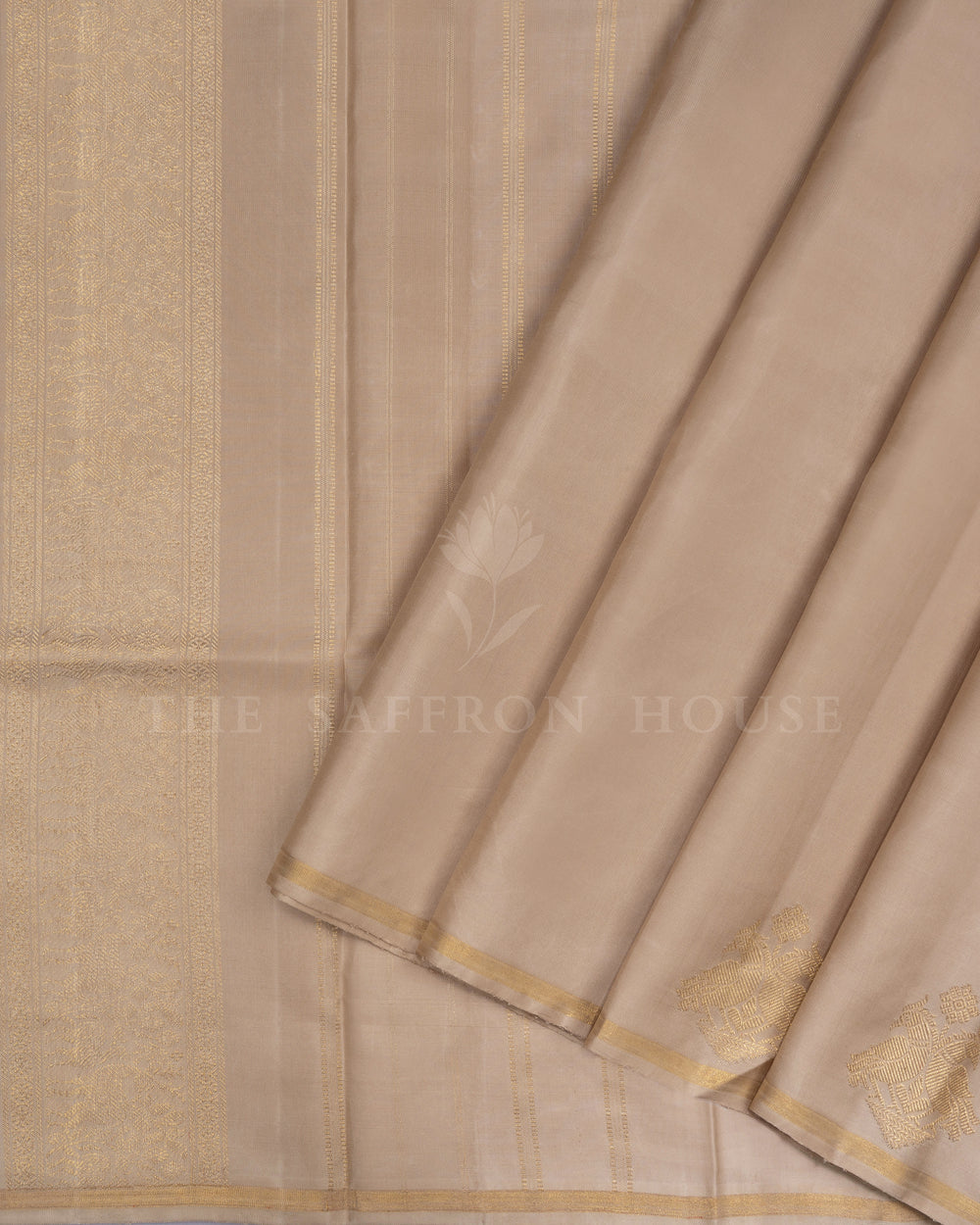 Golden Beige Kanjivaram Silk Saree – The Saffron House