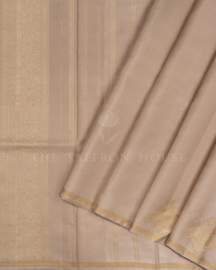 Golden Beige Kanjivaram Silk Saree – The Saffron House