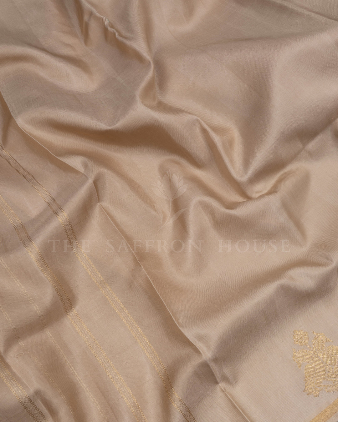 Golden Beige Kanjivaram Silk Saree – The Saffron House