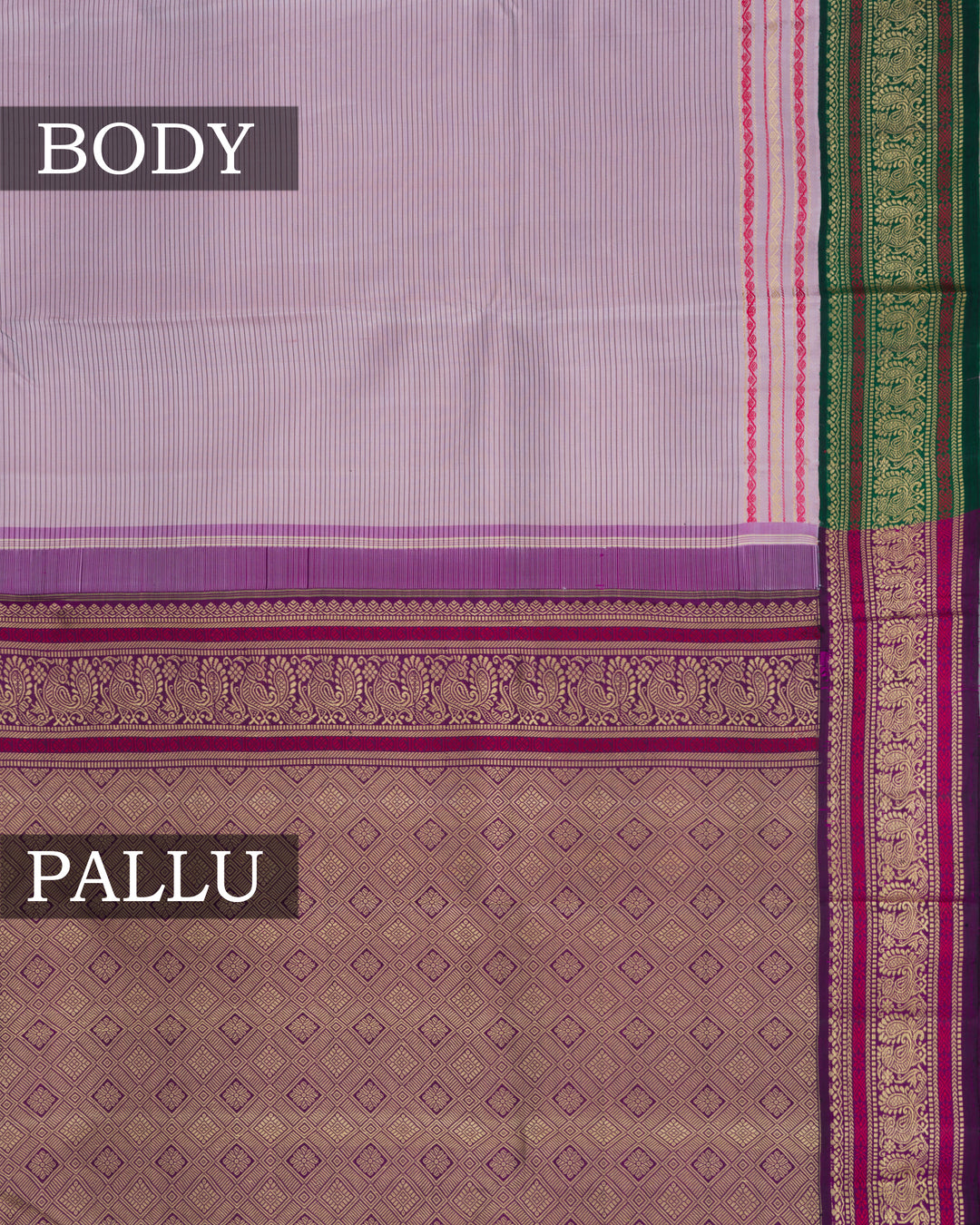 Lilac And Purple Kattam Kanjivaram Silk Saree – The Saffron House