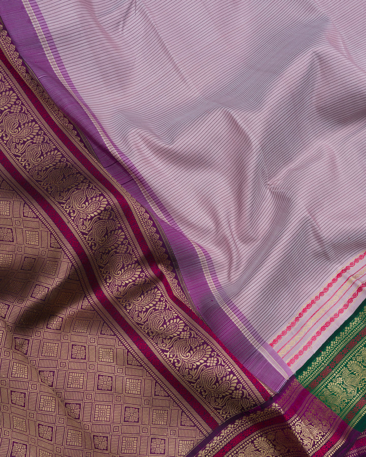 Lilac And Purple Kattam Kanjivaram Silk Saree – The Saffron House