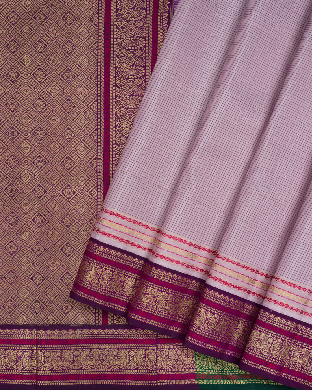Lilac And Purple Kattam Kanjivaram Silk Saree – The Saffron House