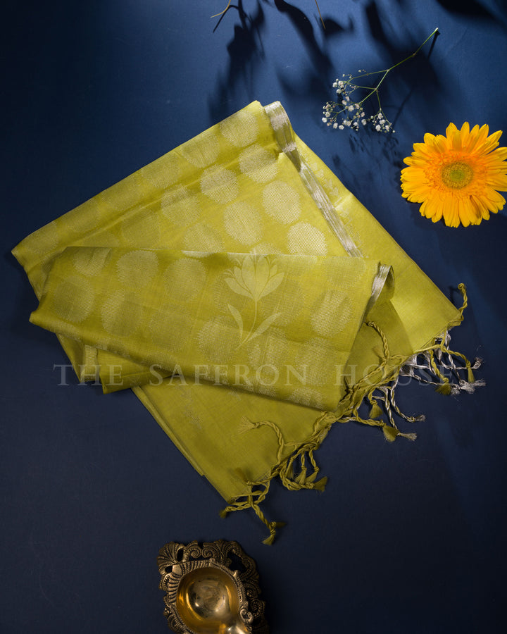 Green And Lime Green Eri Silk Saree – The Saffron House