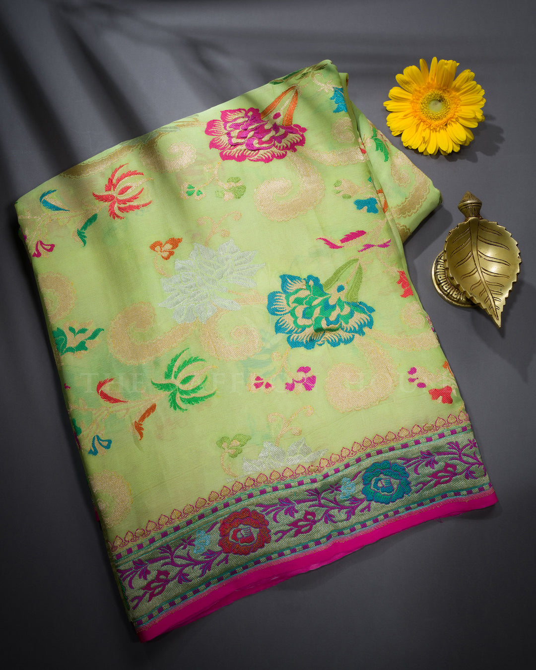 Parrot Green Georgette Banarasi Saree – The Saffron House
