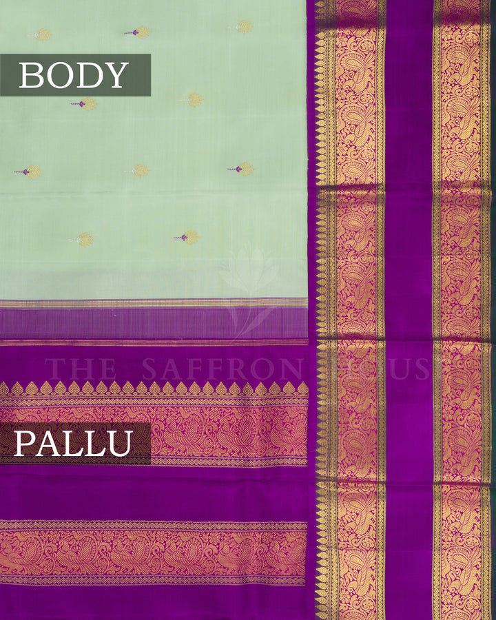 Pistachio Green And Violet Kanjivaram Silk Saree – The Saffron House