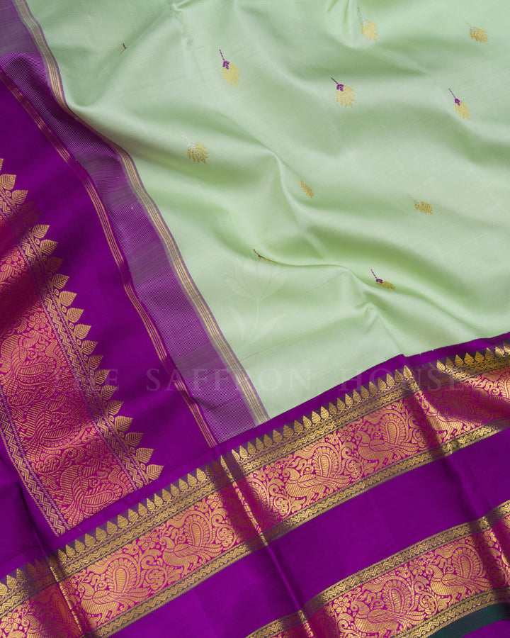 Pistachio Green And Violet Kanjivaram Silk Saree – The Saffron House
