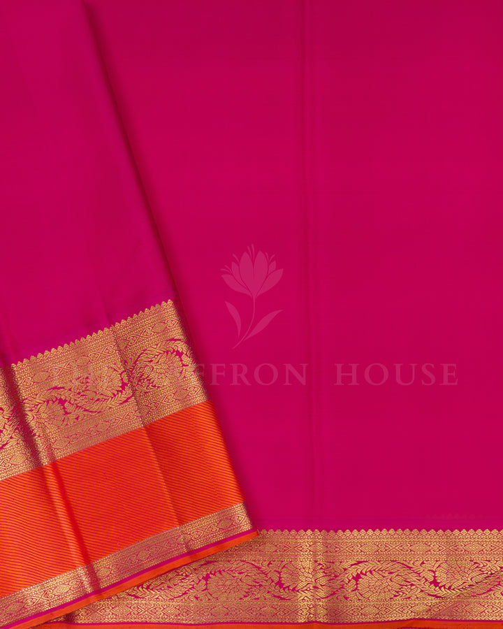 Magenta Pink Korvai Kanjivaram Silk Saree – The Saffron House