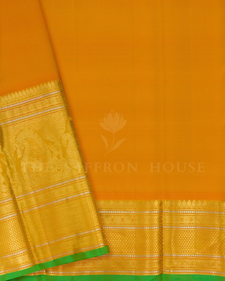 Yellow And Green Brocade Kanjivaram Silk Saree – The Saffron House