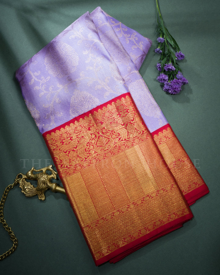 Lilac And Burgundy Maroon Brocade Kanjivaram Silk Saree – The Saffron House