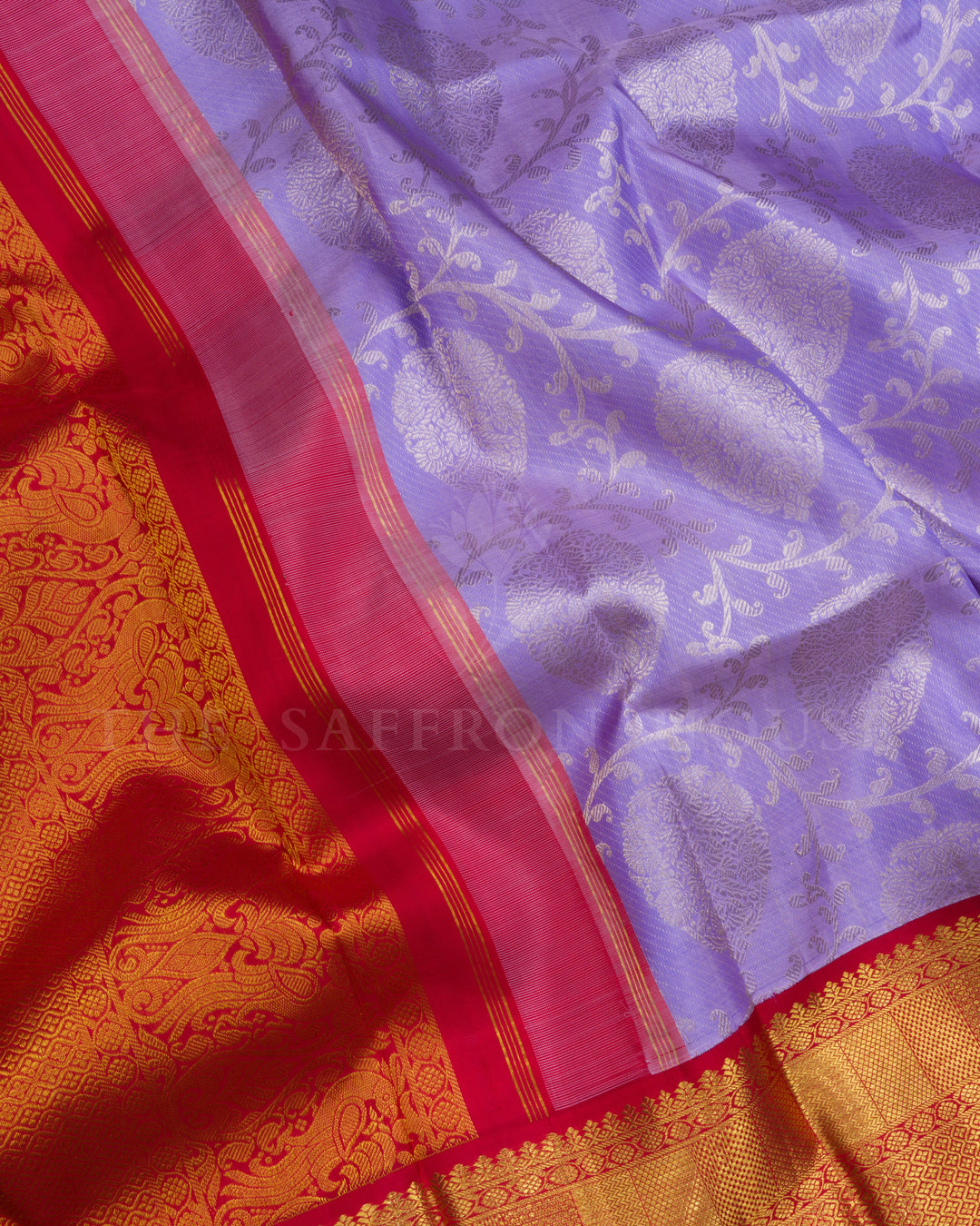 Lilac And Burgundy Maroon Brocade Kanjivaram Silk Saree – The Saffron House