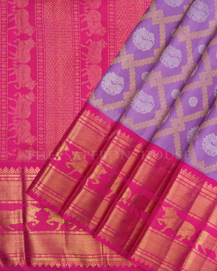 Lilac And Rani Pink Brocade Kanjivaram Silk Saree – The Saffron House
