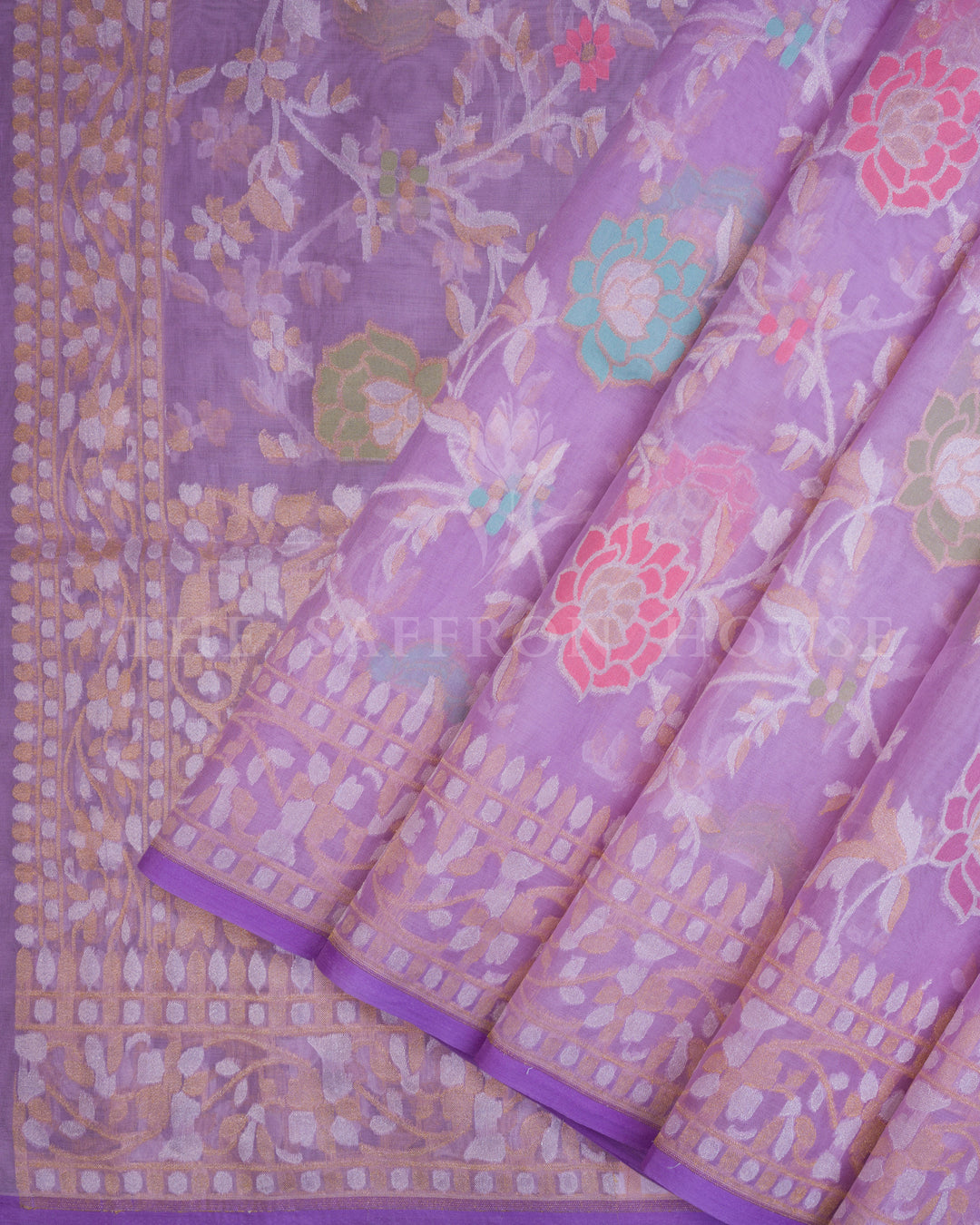 Lilac Kora Banarasi Silk Saree – The Saffron House
