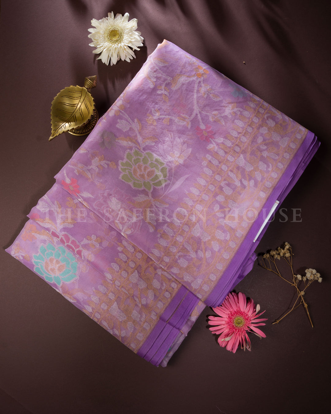 Lilac Kora Banarasi Silk Saree – The Saffron House