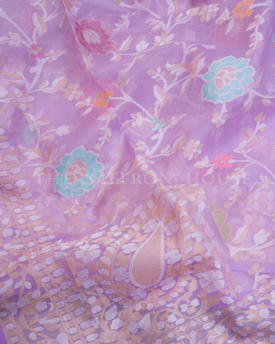 Lilac Kora Banarasi Silk Saree – The Saffron House