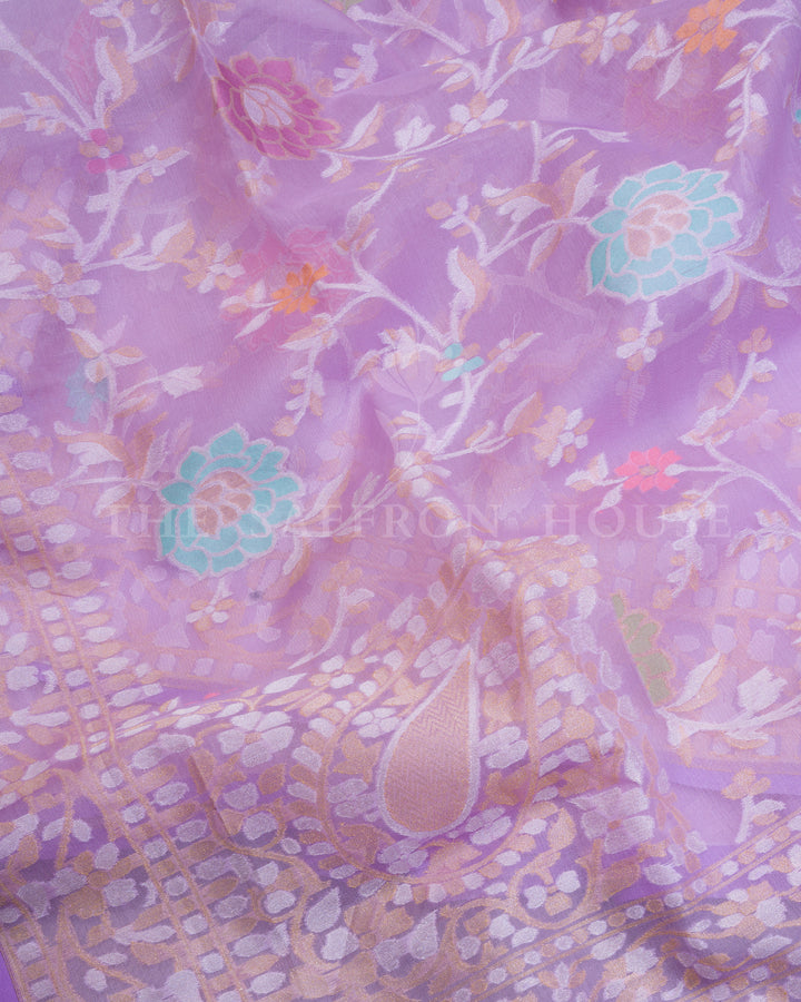 Lilac Kora Banarasi Silk Saree – The Saffron House
