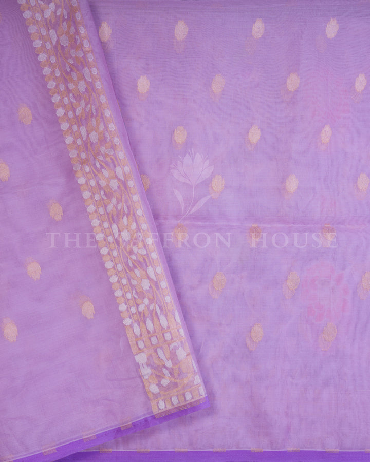 Lilac Kora Banarasi Silk Saree – The Saffron House