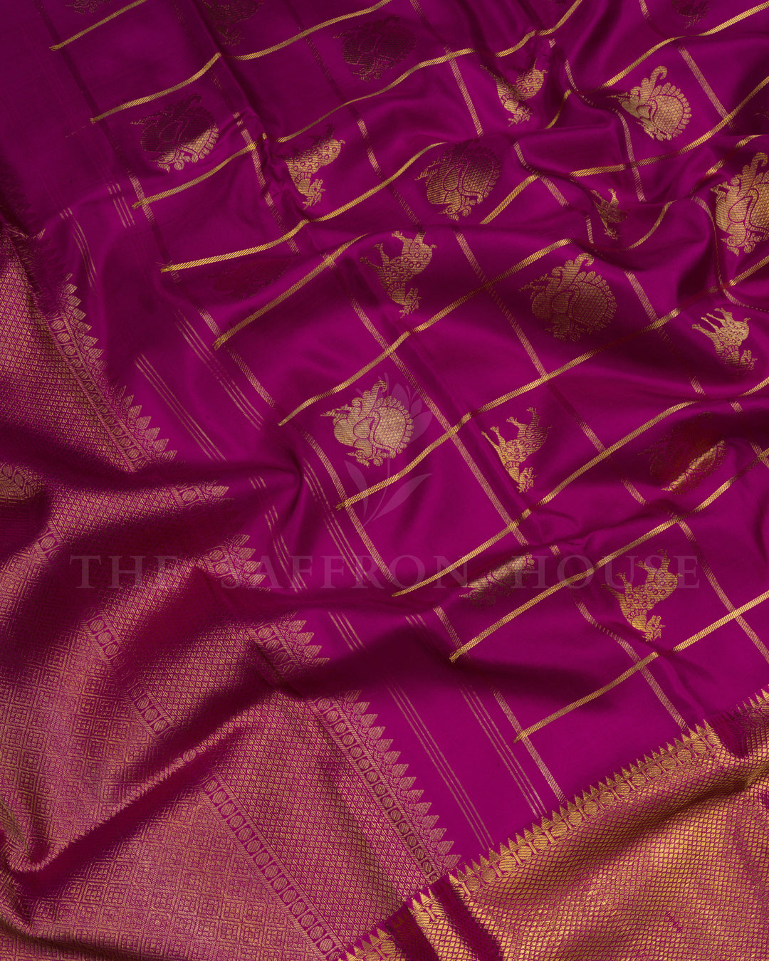 Magenta Kattam Kanjivaram Silk Saree – The Saffron House