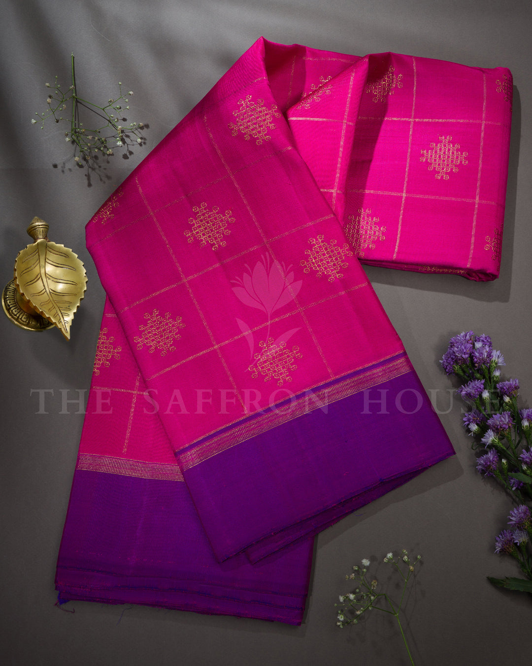 Purple And Magenta Pink Kattam Kanjivaram Silk Saree – The Saffron House