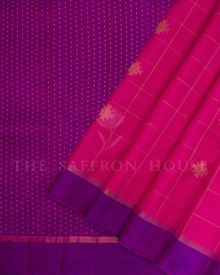 Purple And Magenta Pink Kattam Kanjivaram Silk Saree – The Saffron House