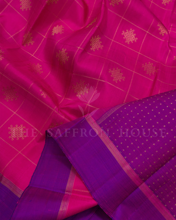 Purple And Magenta Pink Kattam Kanjivaram Silk Saree – The Saffron House