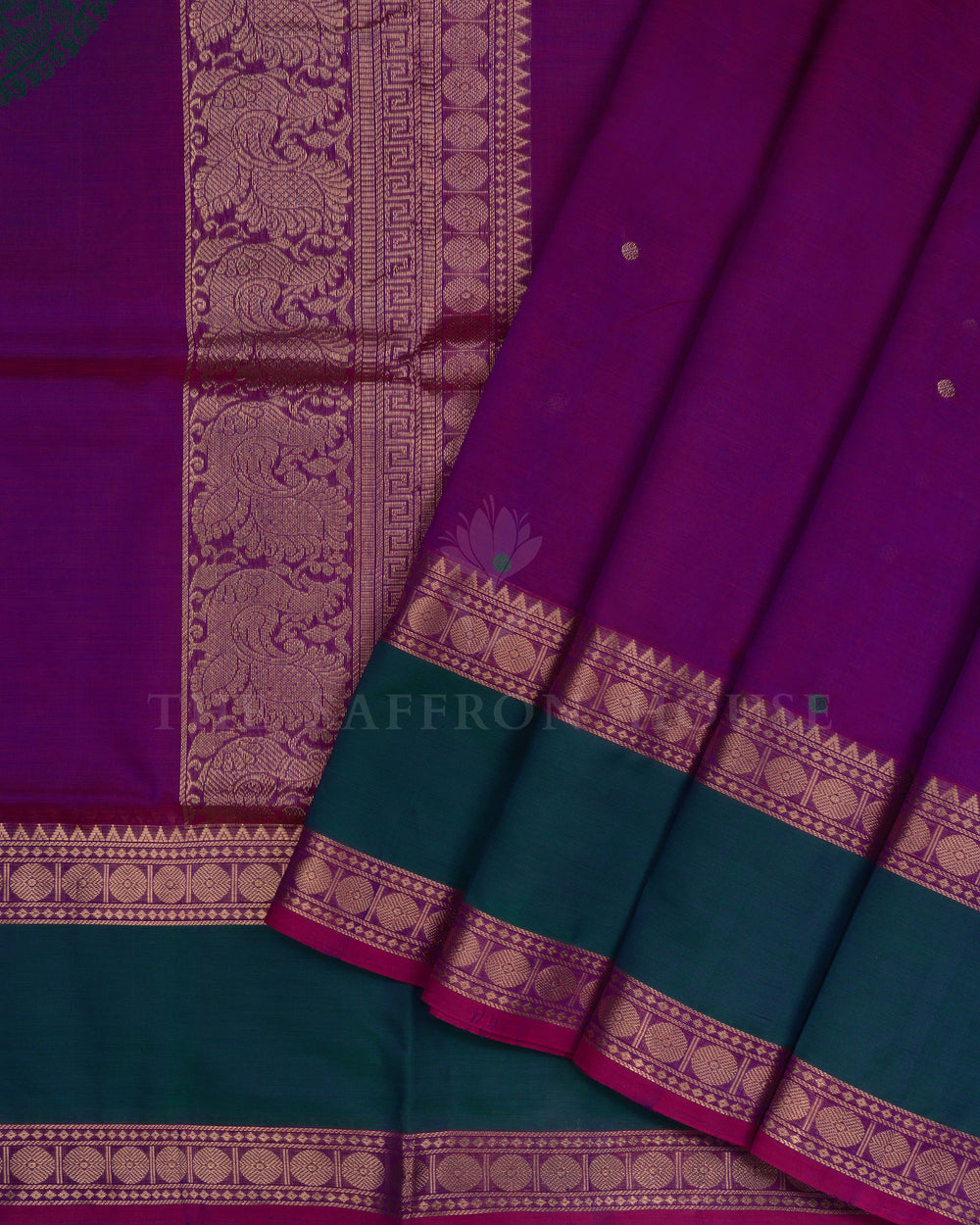 Magenta And Peacock Blue Handwoven Silk Cotton Saree – The Saffron House