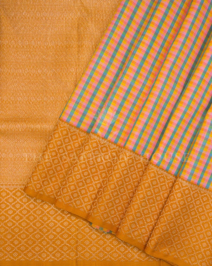 Multicolour And Yellow Kattam Kanjivaram Silk Saree – The Saffron House