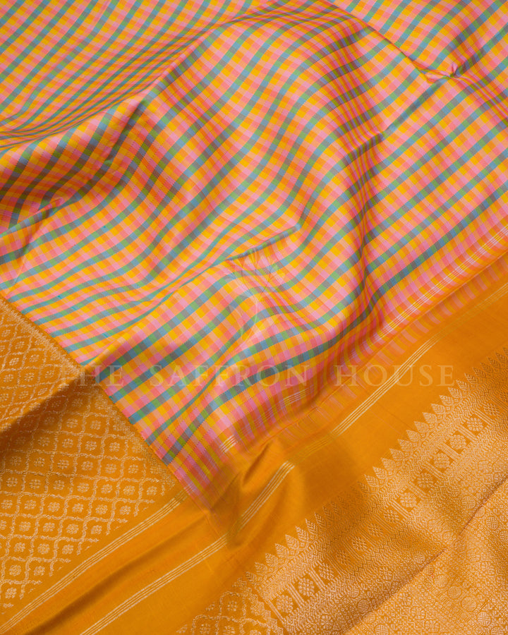 Multicolour And Yellow Kattam Kanjivaram Silk Saree – The Saffron House