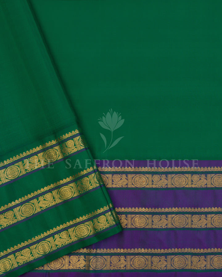 Bottle Green And Marigold Kanjivaram Silk Saree – The Saffron House