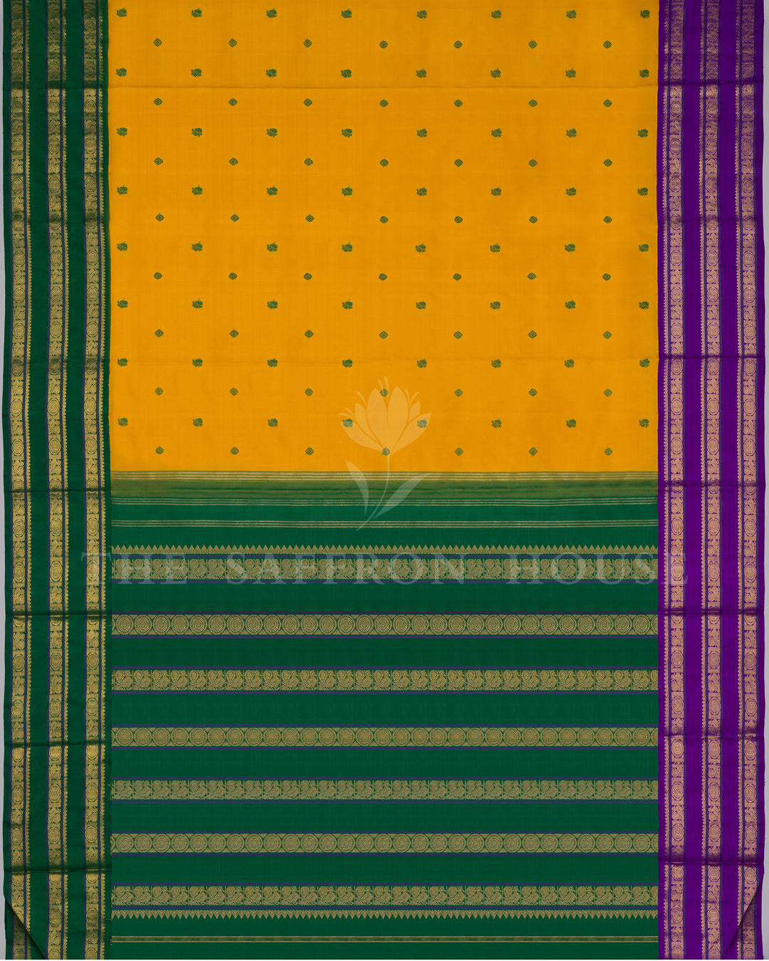 Bottle Green And Marigold Kanjivaram Silk Saree – The Saffron House
