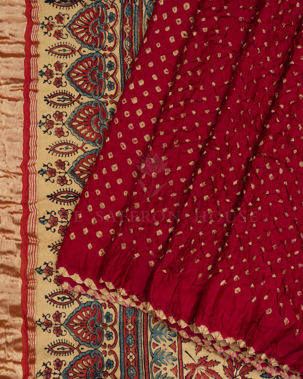 Burgundy Maroon And Sand Beige Bandhini Modal Silk Saree – The Saffron House