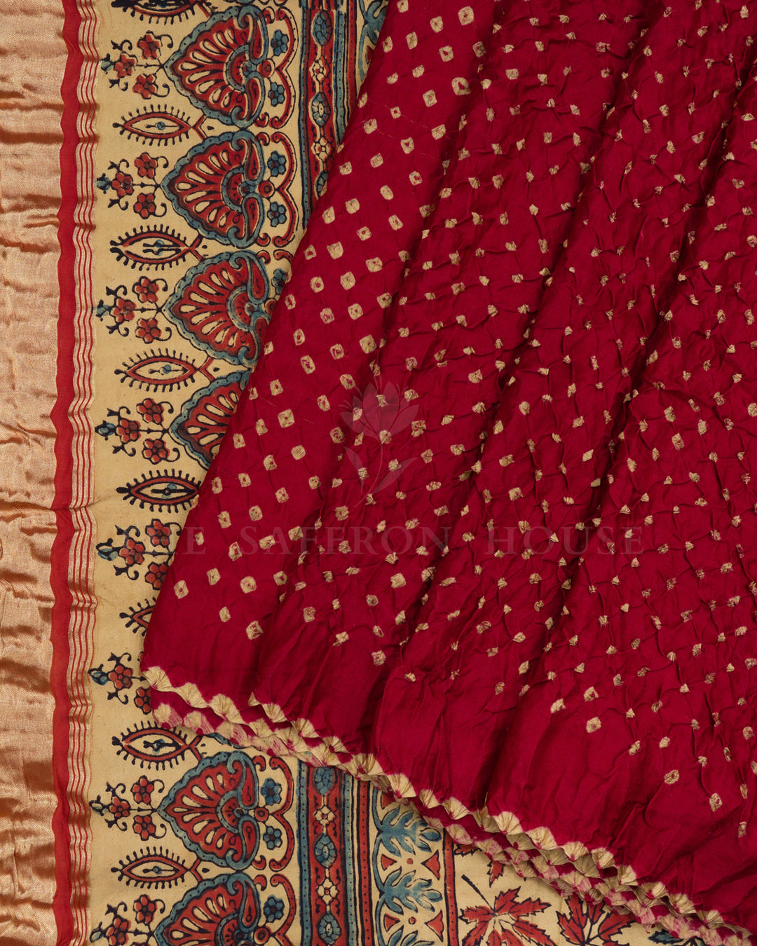 Burgundy Maroon And Sand Beige Bandhini Modal Silk Saree – The Saffron House