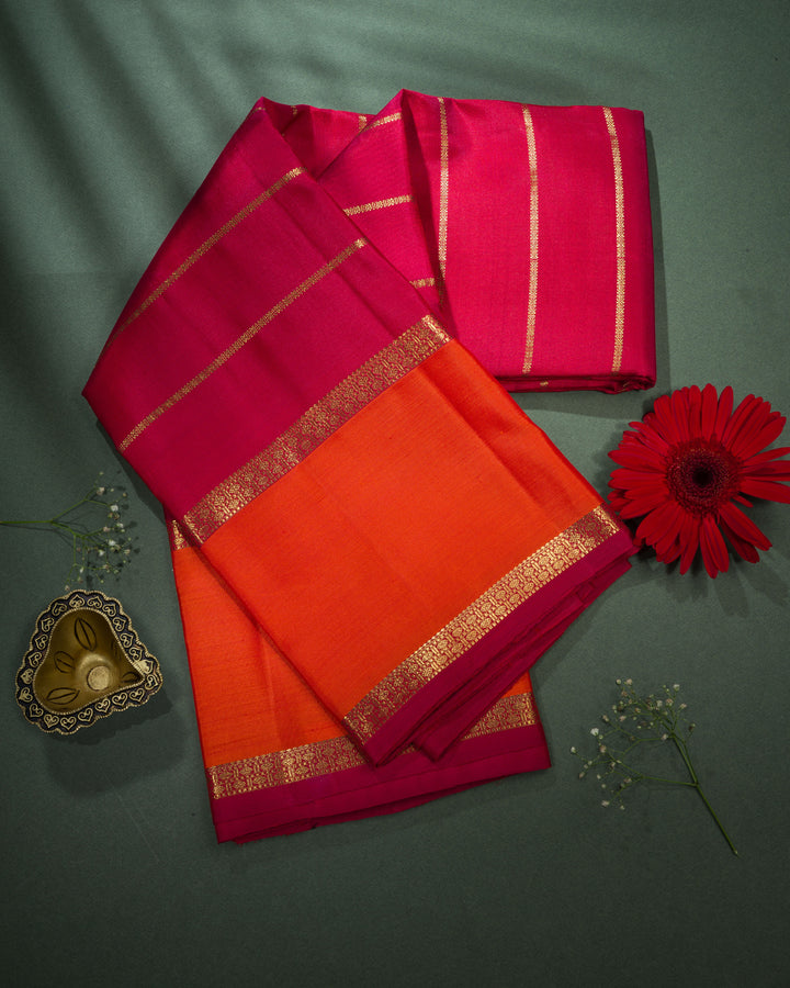 Burgundy Maroon And Rust Orange Kattam Kanjivaram Silk Saree – The Saffron House