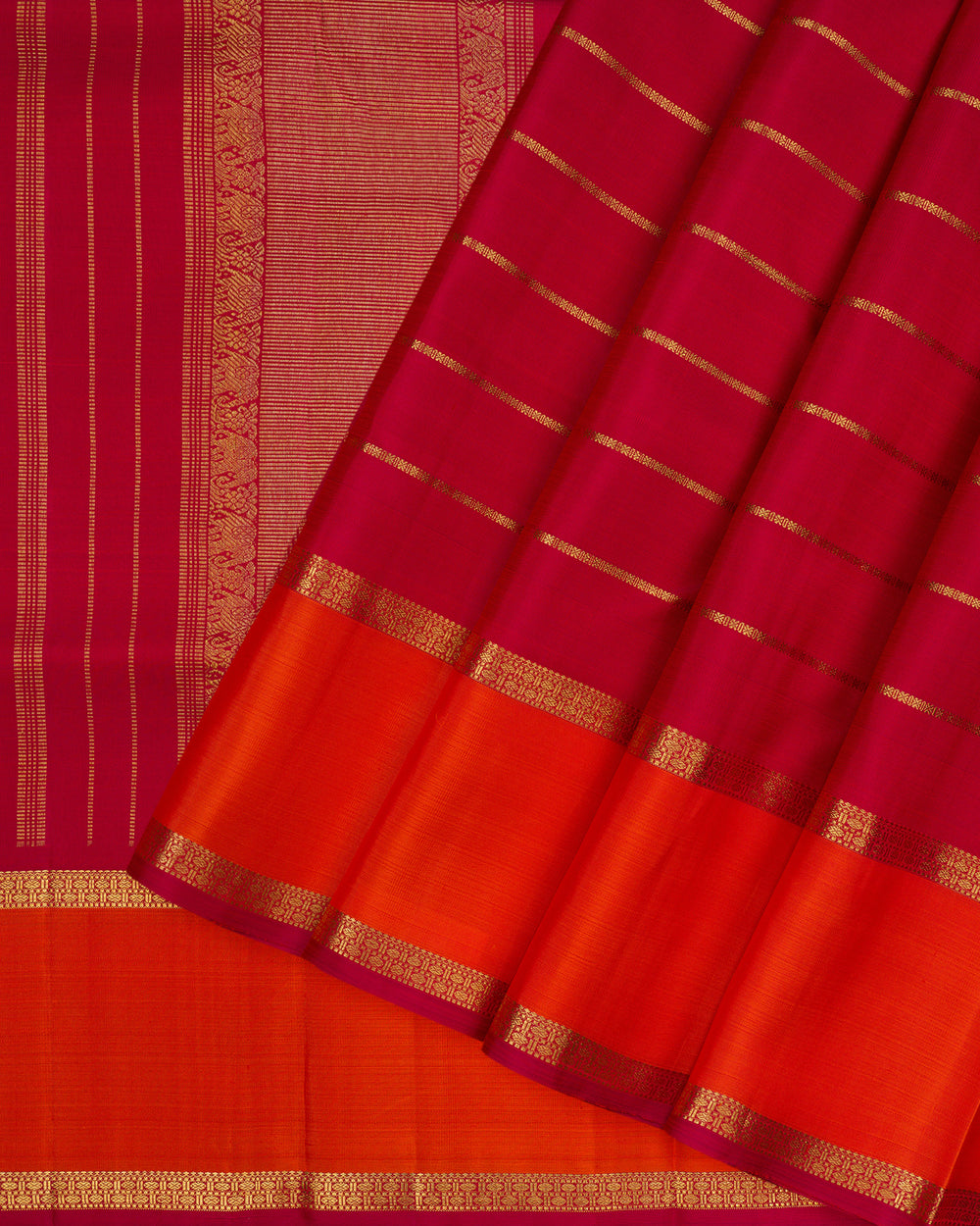 Burgundy Maroon And Rust Orange Kattam Kanjivaram Silk Saree – The Saffron House