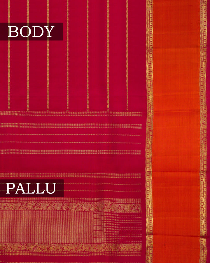Burgundy Maroon And Rust Orange Kattam Kanjivaram Silk Saree – The Saffron House
