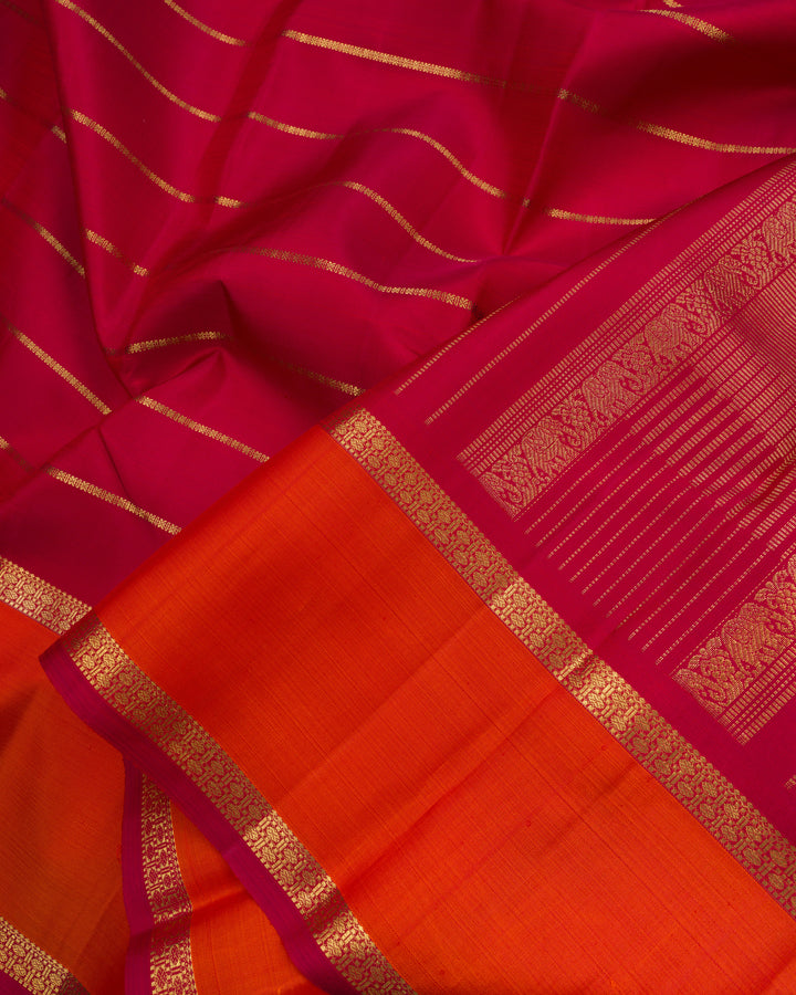 Burgundy Maroon And Rust Orange Kattam Kanjivaram Silk Saree – The Saffron House