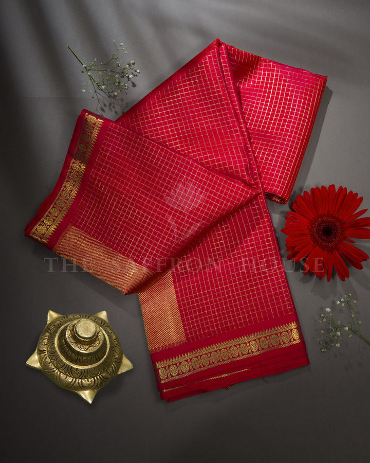 Burgundy Maroon Kattam Kanjivaram Silk Saree – The Saffron House