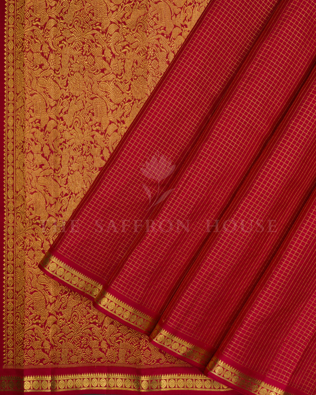 Burgundy Maroon Kattam Kanjivaram Silk Saree – The Saffron House