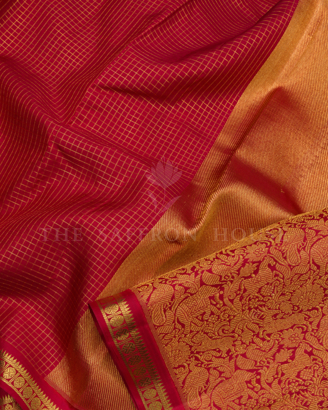 Burgundy Maroon Kattam Kanjivaram Silk Saree – The Saffron House