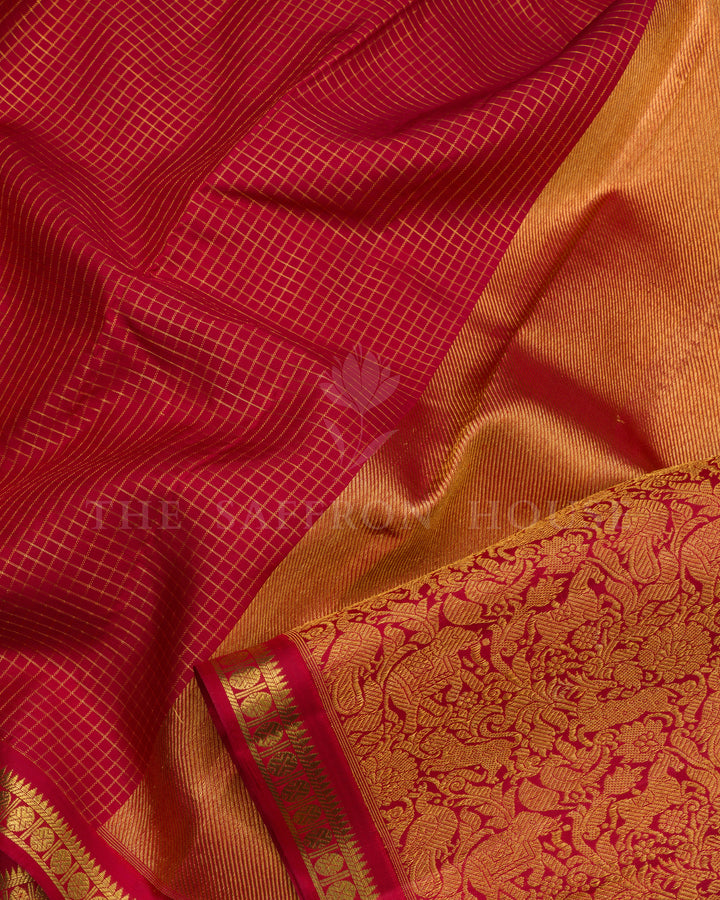 Burgundy Maroon Kattam Kanjivaram Silk Saree – The Saffron House